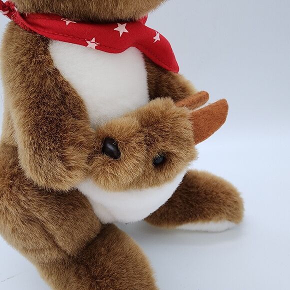Toyhut Kangaroo Mother Joey Pouch Plush 12" Red Bandana Stuffed Animal Australia - Picture 4 of 11